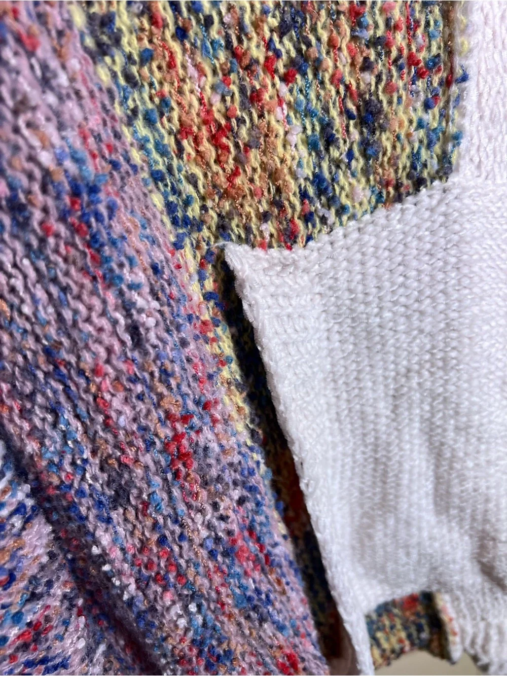 POL Multicolor and White Colorblock Chunky Knit Chenille Hoodie Sweater - Picture 4 of 6